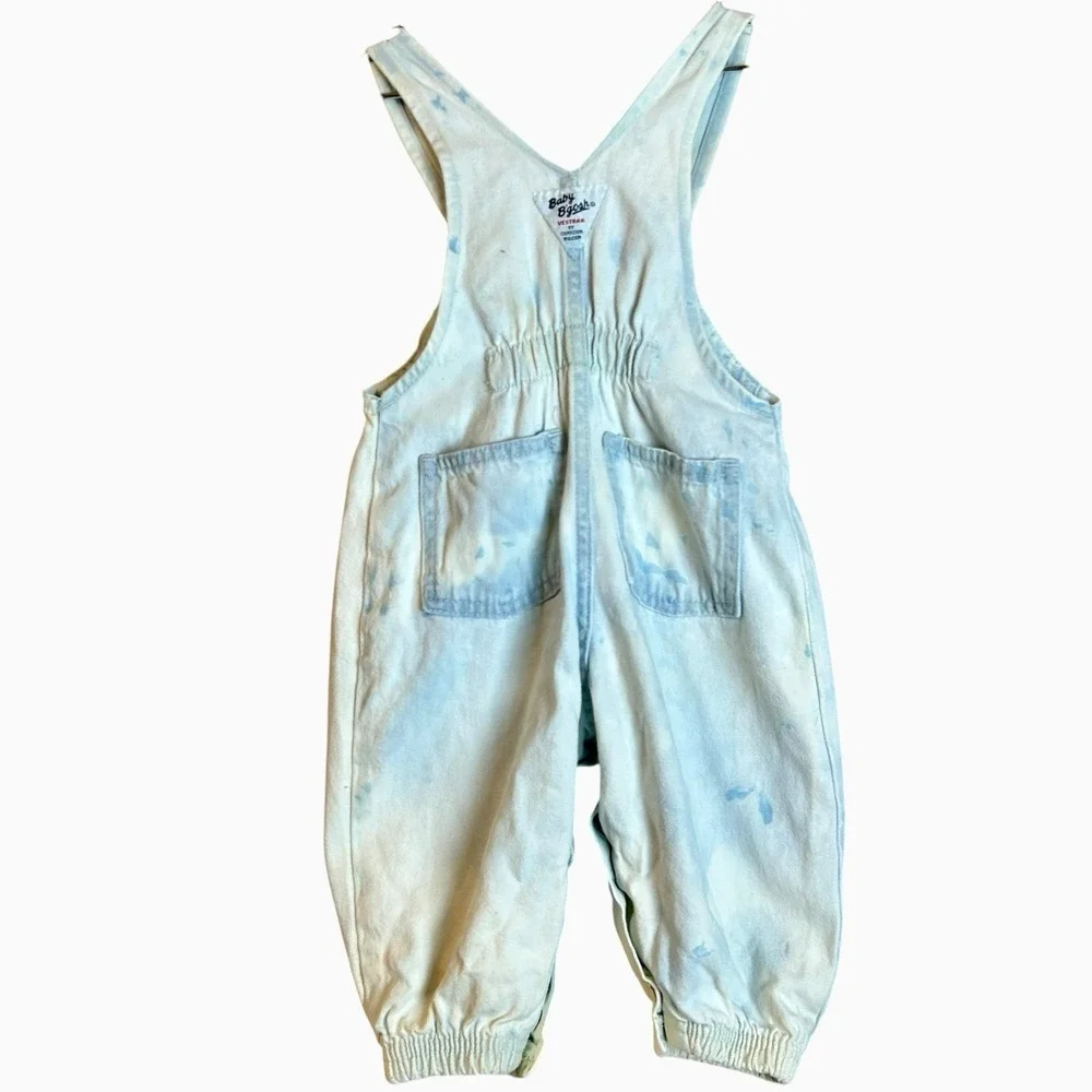Vintage OshKosh B'Gosh Vestbak Overalls Baby Size 6-9M Acid WashDenim Bib 90s